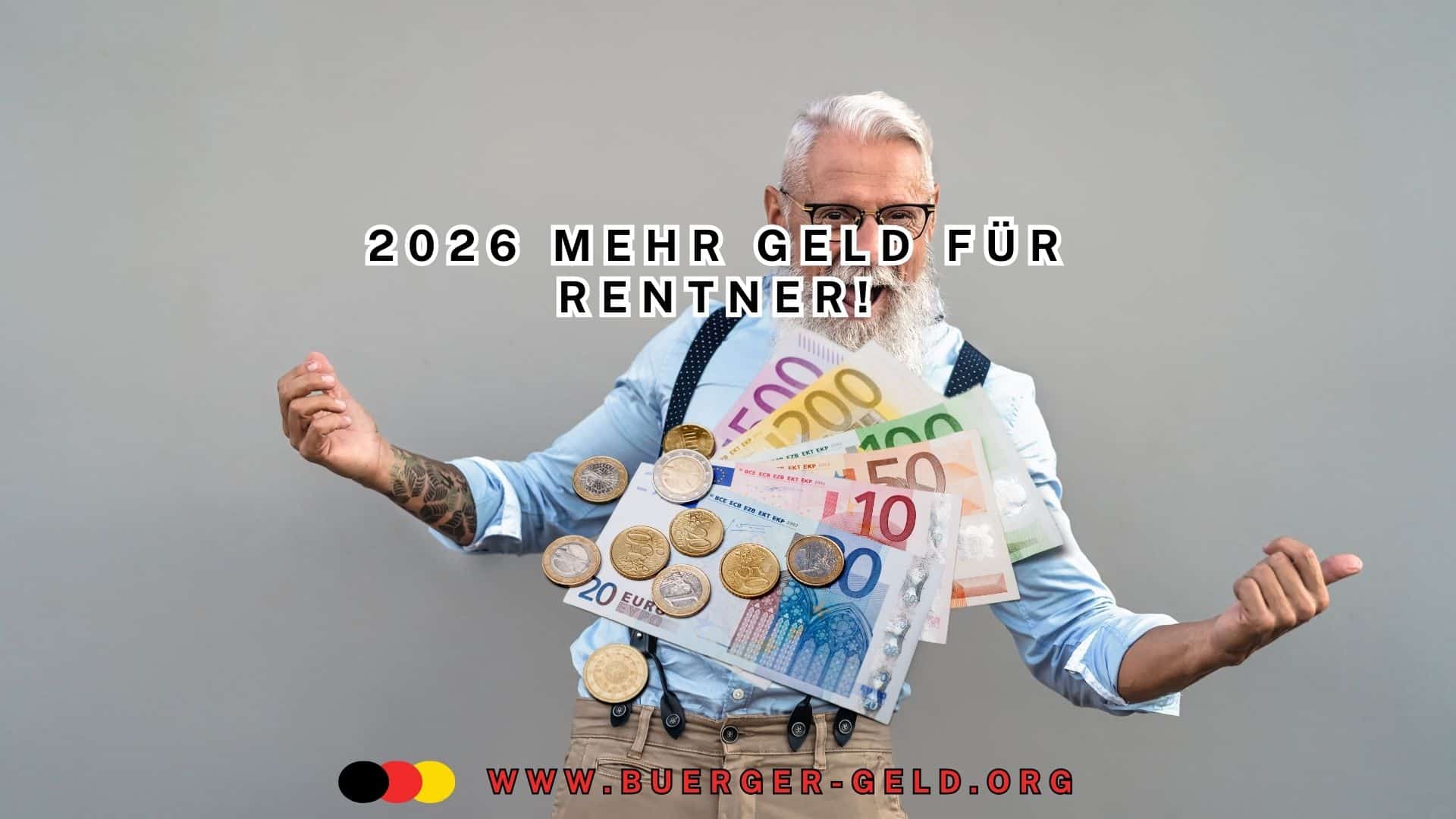 Rentner jubelt und hält Euros vor sich