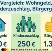 Schaubild zum Vergleich von Wohngeld, Kinderzuschlag, Bürgergeld