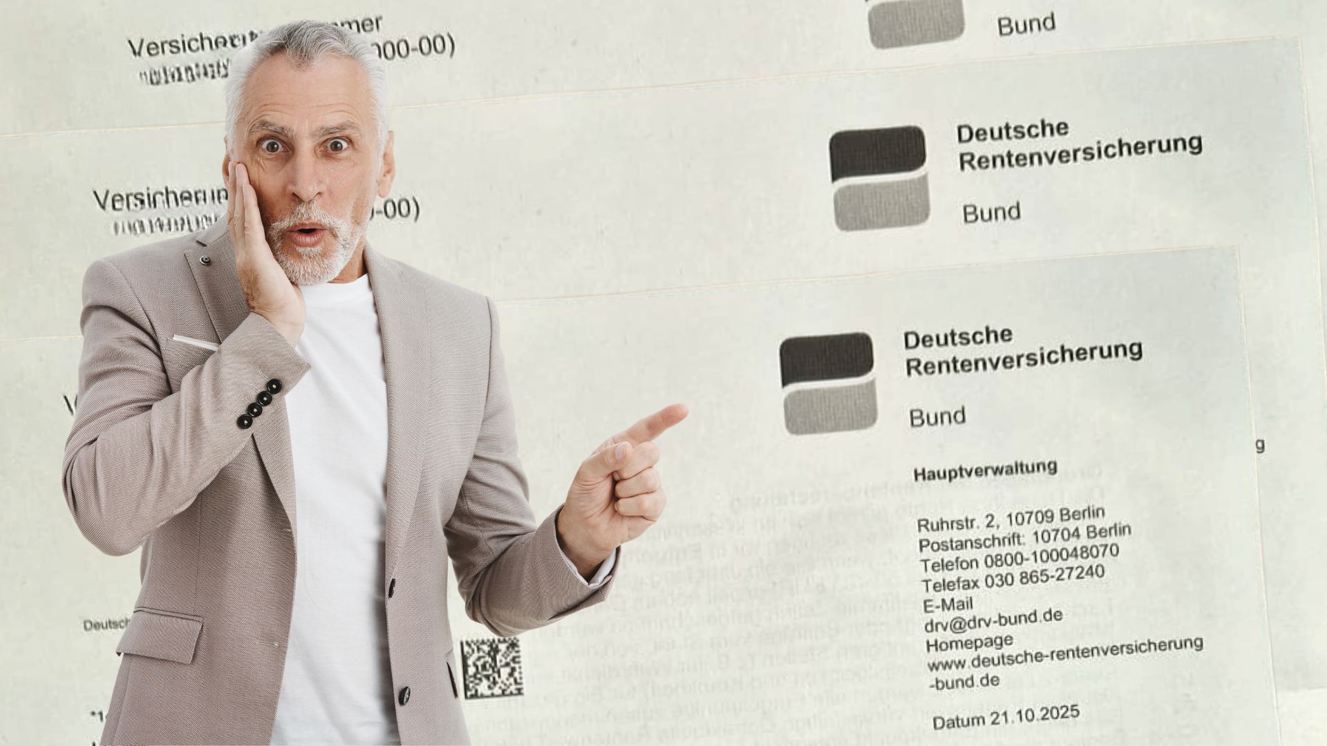 Mann mit Rentenbescheid der Deutschen Rentenversicherung zeigt auf Dokumente – Jahrgang 1963 nutzt letzte Chance auf frühere abschlagsfreie Rente.