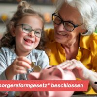 Private Altersvorsorge wird neu erfunden: Frühstart-Rente, höhere Zuschüsse, weniger Bürokratie! 5 Großmutter und Kind mit Sparschwein.