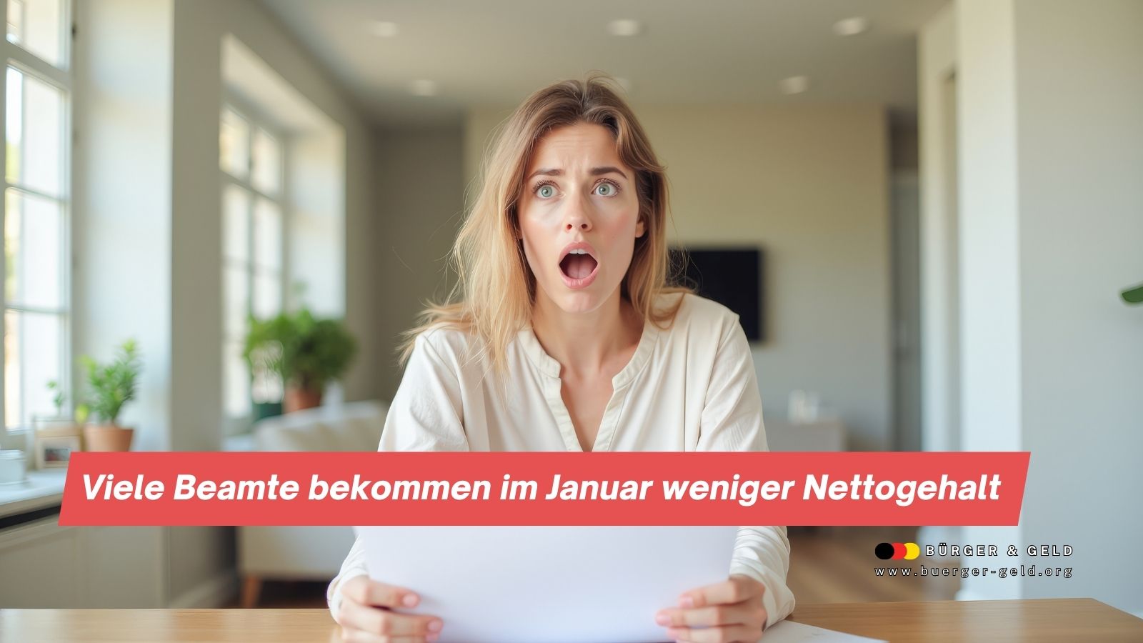 Frau mit Dokumenten in Wohnung