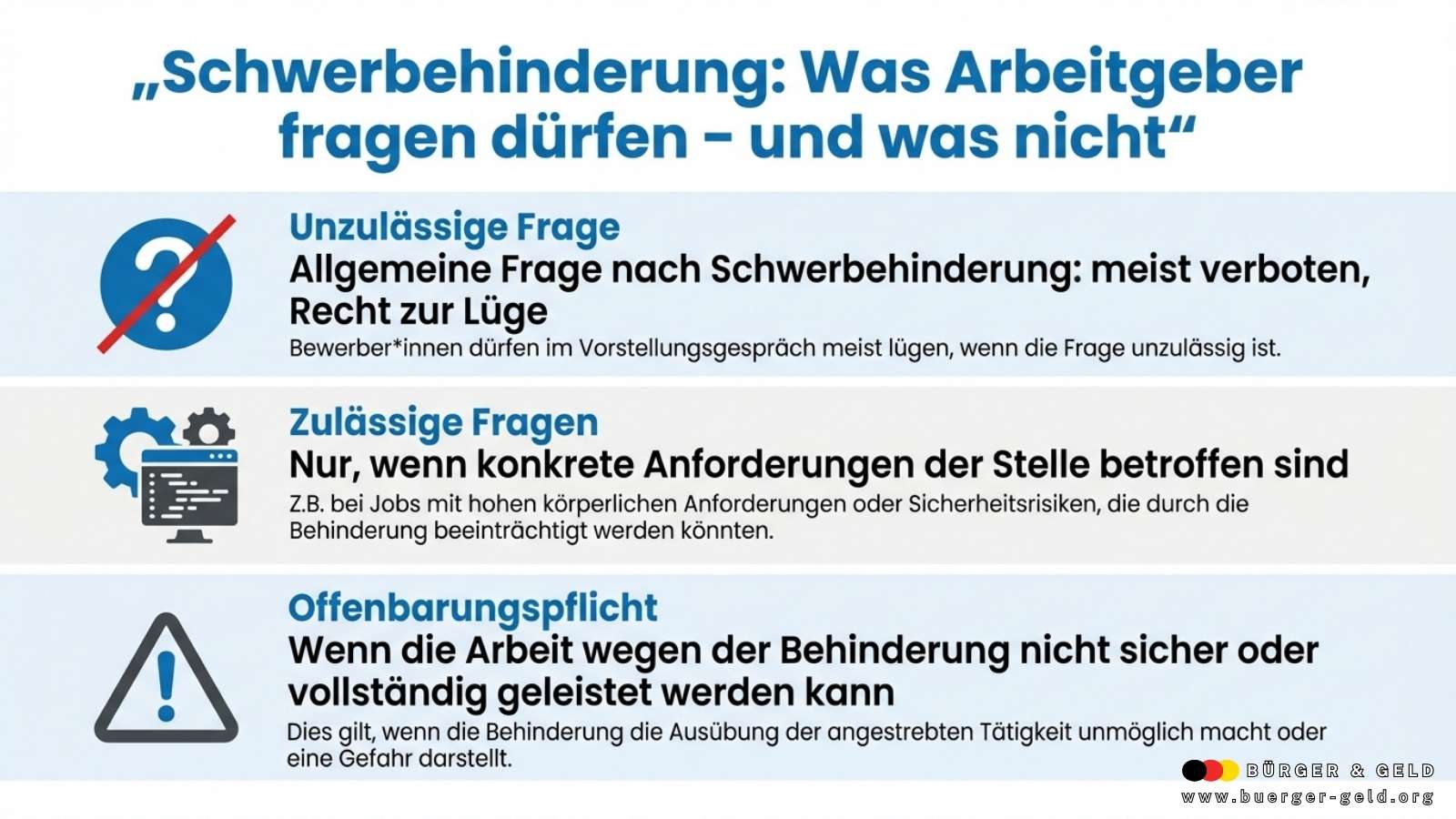 Schwerbehinderung im Job: Wann Arbeitgeber fragen dürfen – und wann Beschäftigte einfach schweigen dürfen 2 Fragen Arbeitgeber Schwerbehinderung