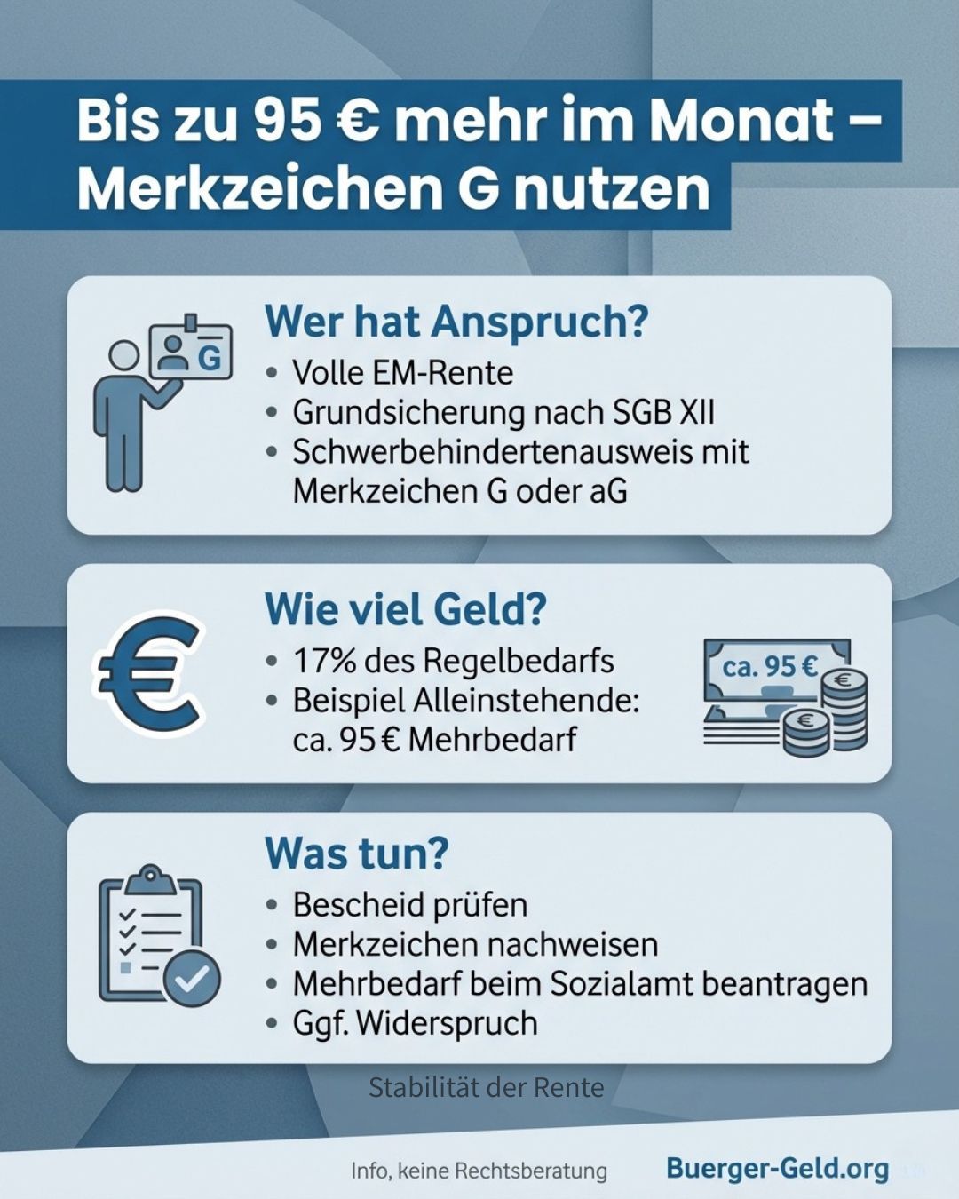 bis zu 95 Euro im Monat Bis zu 95 Euro mehr im Monat - Merkzeichen G nutzen