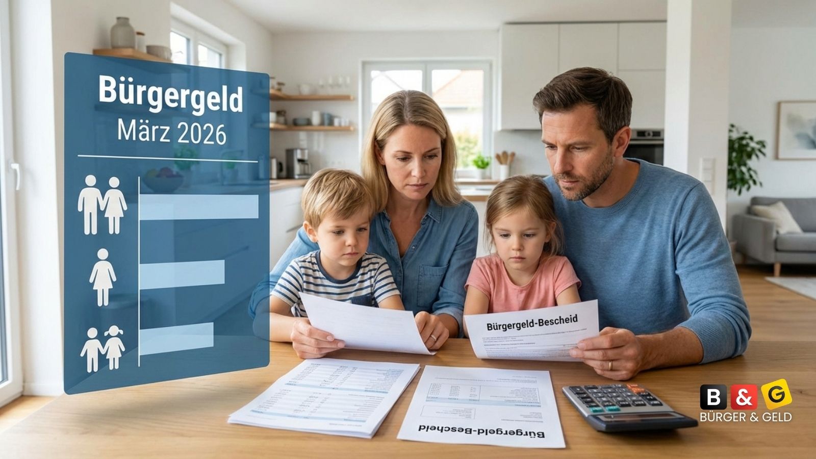 Bürgergeld Höhe: Familie mit 2 Kindern - März 2026