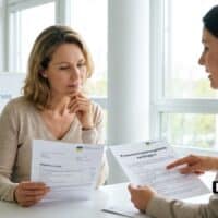 Befristete Rente wegen Erwerbsminderung (EM-Rente) verlängern: So sichern Sie die lückenlose Fortzahlung 5 Zwei Frauen besprechen Rentendokumente.