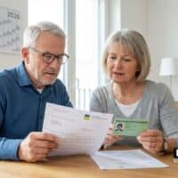 Schwerbehindertenausweis und Rente: Welche Vorteile Sie 2026 haben! 5 Älteres Paar mit Dokumenten zum Schwerbehindertenausweis und Rente am Tisch