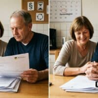 Von der EM-Rente in die Altersrente: So klappt der Wechsel 2026 5 Älteres Paar betrachtet Rentendokumente zur EM-Rente und normalen Altersrente.