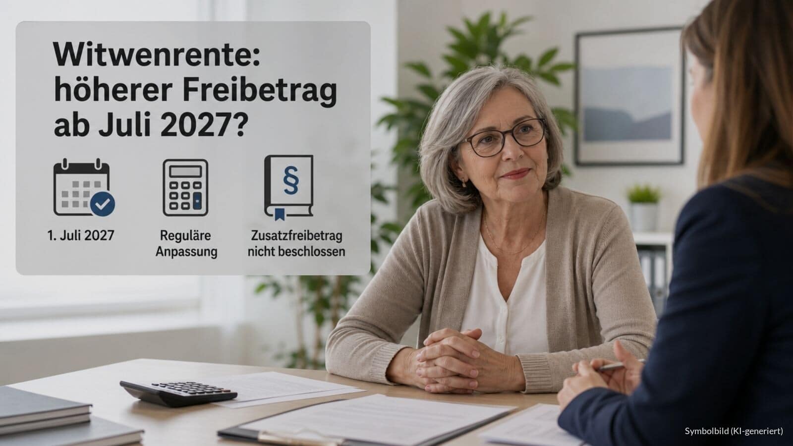 Höherer Einkommensfreibetrag bei der Witwenrente ab Juli 2027?